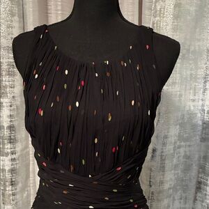 Anne Klein Black Dotted Silk  Midi Dress